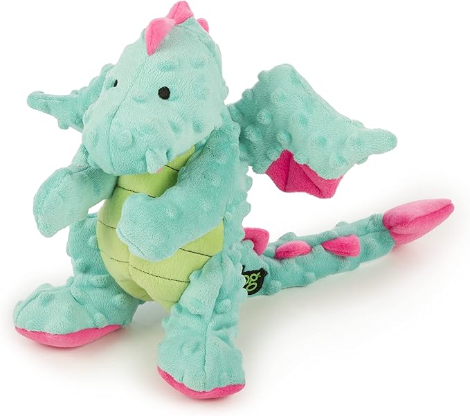 goDog Dragons Squeaky Plush Dog Toy with Chew Guard Technology, Durable Fabric & Squeaker for Active Play, Seafoam, Large
