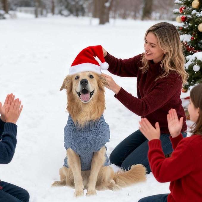 Mihachi Turtleneck Dog Sweater - Winter Coat Apparel Classic Cable Knit Clothes with Leash Hole for Cold Weather, Ideal Gift for Pet in New Year Grayish Blue ML