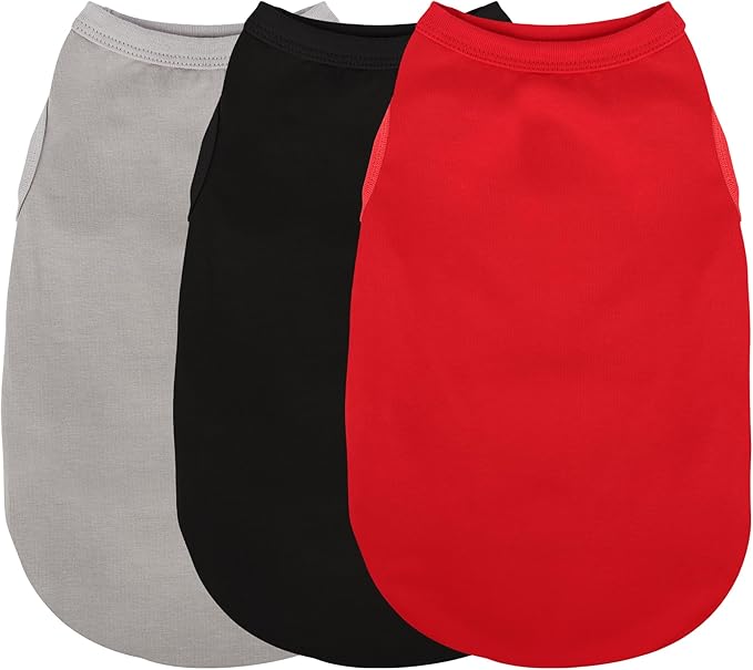 Paiaite 3 Pieces Plain Dog Shirt Sleeveless Puppy Cotton Dog Shirts Breathable Pet Apparel Tank Top Colorful Puppy Sweatshirt Clothes for Small Medium Dogs Red Black and Grey XL