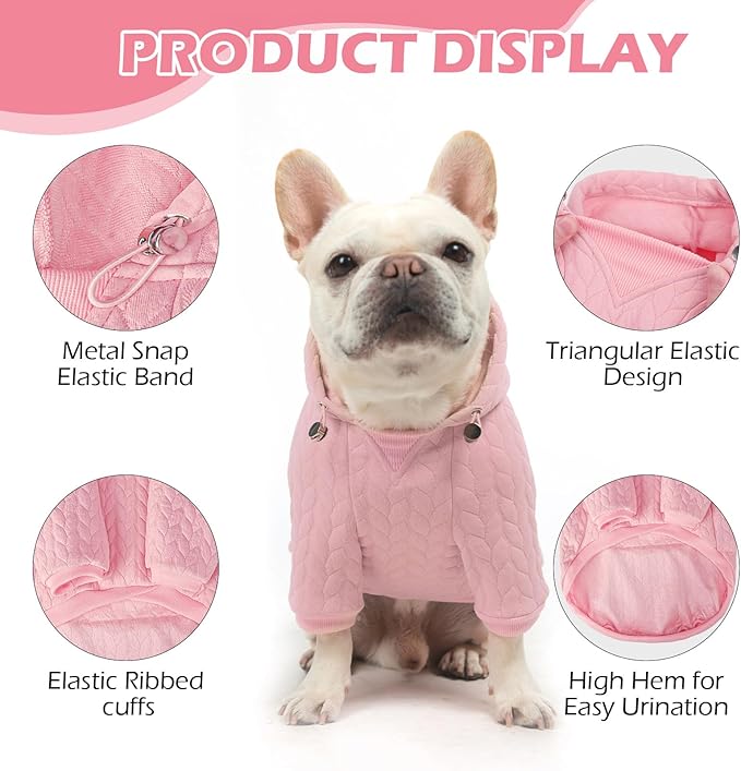 EXPAWLORER Textured Cable Knit Basic Dog Hoodie, Elevated Style Dog Sweater with Leash Hole and Pocket, Soft and Warm Pet Winter Coat, Cold Weather Clothes for Small Medium Large Dogs,Pink M