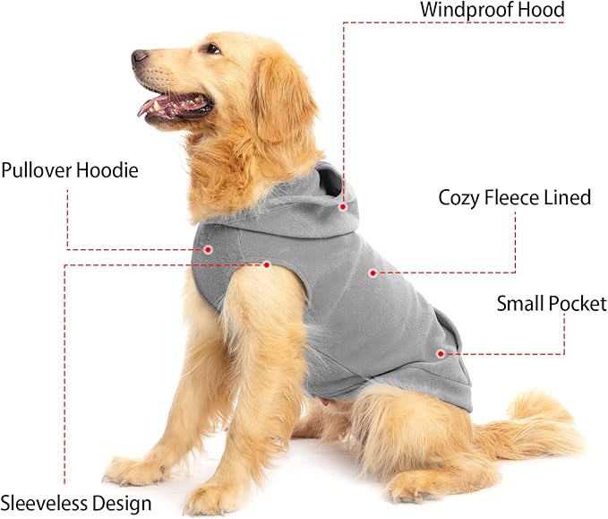 EXPAWLORER Dog Hoodie Fleece Sweater Vest, Hooded Dog Sweatshirt Fall Winter Pet Clothes with Leash Ring, Sleeveless Warm Cozy Puppy Clothing for Cat Small Medium Large Dogs Girl Boy, Grey S