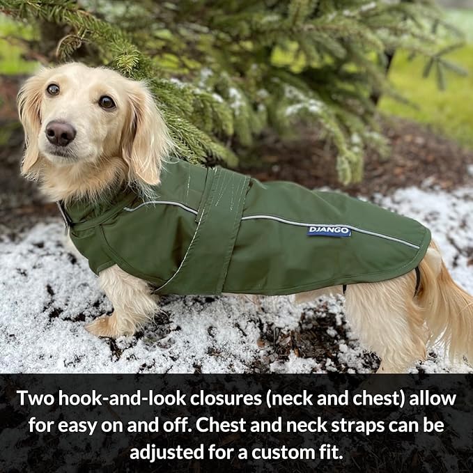 DJANGO Dog Jacket & Raincoat – Lightweight Water-Resistant Coat for Small, Medium, Long Dogs, Dachshunds – Reflective, Adjustable Fit, Harness-Compatible Easy-Access Harness Hole - Lilac Purple Medium