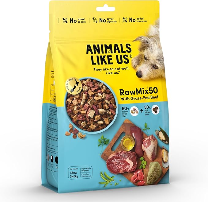 RawMix50 Premium Freeze-Dried Raw Grass-Fed Beef Recipe Dog Food, Protein Rich, Includes Kibble, Non-GMO, No Wheat or Corn, 12 oz