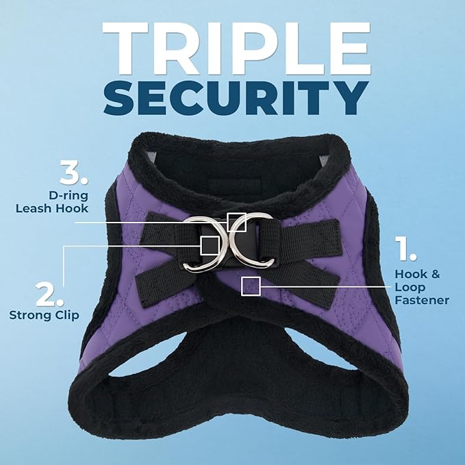 Best Pet Supplies - All Weather Mesh / Plush, Reflective, No Pull Harness for Small, Medium Dogs, Cats - Secure with Hook & Loop Fastener, Buckle, Double D-Rings - Purple Faux Leather, L