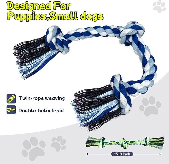 Rocfish [3 Pack Dog Rope Toys, Dog Chew Toy for Medium and Small Dogs, Nearly Indestructible Tug of War Toys, 100% Cotton, Teeth Cleaning Chew Rope, Puppy Toys for Boredom