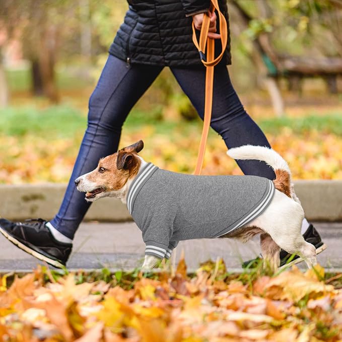 Dog Sweater Brushed Fleece Pet Clothes Baseball Jacket Soft Warm Pet Sweater Dog Sweaters for Small/Medium Dogs Boy Girl(Gray-S/M)