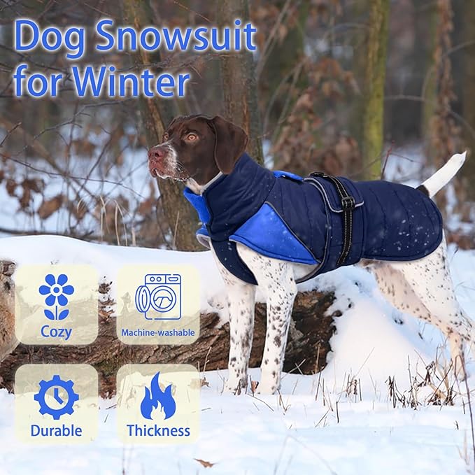 MIGOHI Dog Winter Coat - Reflective Medium Dog Snow Jacket with Thick Turtleneck,Windproof Pet Fleece Vest, Cold Weather Coat for Medium Dogs, Snowproof for Hiking,Camping,L,DarkBlue