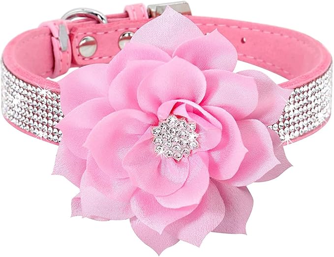 Serijoars Small Dog Collar with Rhinestone Crystal Diamond Colorful Bling Girl Puppy Cat Collars (S, Pink6)