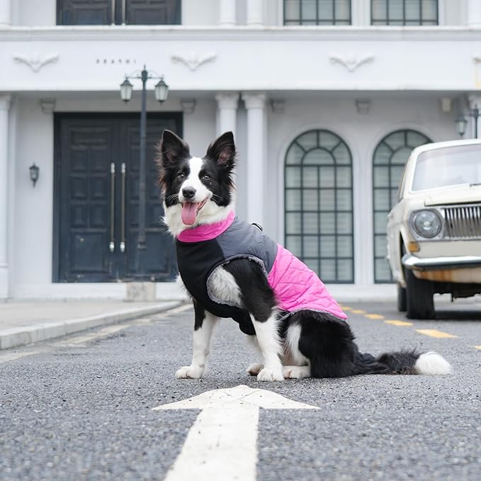 Warm Fleece Dog Coats for Medium Dogs,D-Rings Waterproof Puppy Jacket for Cold Winter,Pink L