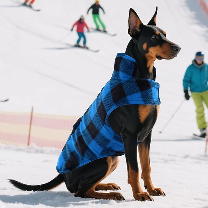 ASENKU Dog Winter Coat, Fleece Doggie Jacket Plaid Reversible Vest Waterproof Windproof Cold Weather Clothes for Small Medium Large Dogs (Blue,3XL)