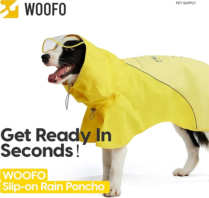 Slip-On Dog Rain Poncho, Quick & Easy to Wear Dog Raincoat, Unrestricted, Super Lightweight, and Waterproof Rain Jacket for All Breeds, Adjustable and Reflective (Yellow, XS)