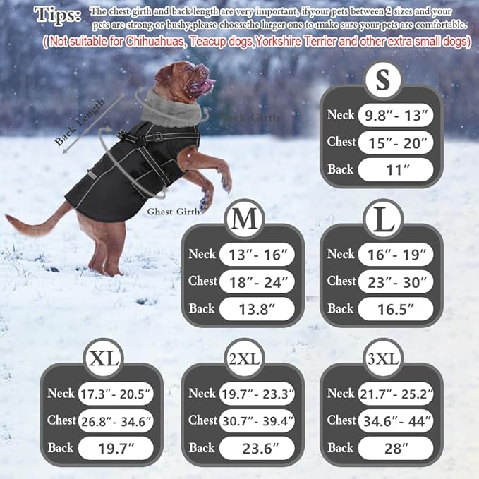 Doglay 2 in 1 Dog Coat with Harness Built-in, Waterproof Dog Winter Jacket with Pocket & Poop Bags, Reflective Adjustable Pet Winter Coat for Small, Medium, Large Dogs