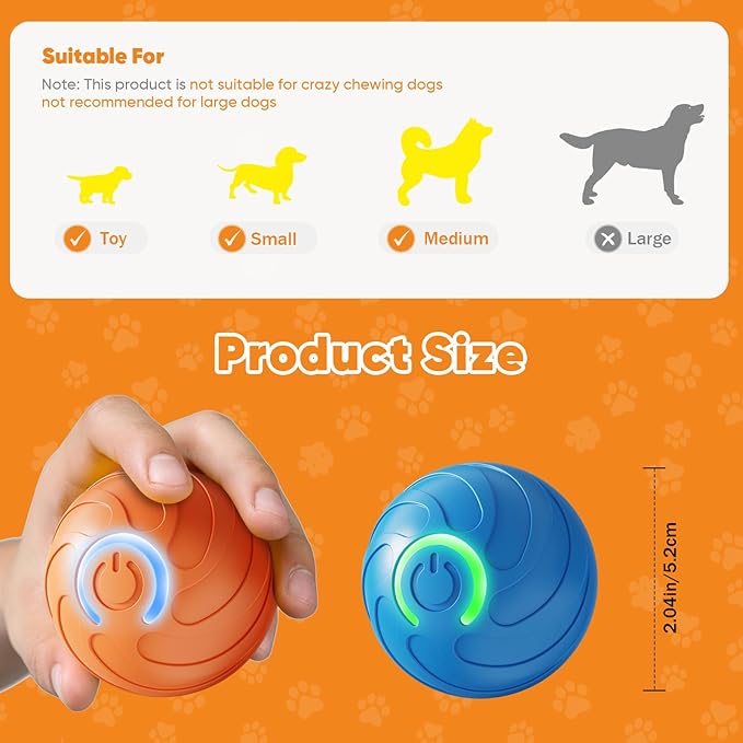 2PCS Shaky Ball Toy for Dogs, Vibrating Dog Ball, USB Rechargeable, Interactive, Automatic Moving, Bouncing, Perfect for Small, Medium, Large Dogs (Small, Swirls)