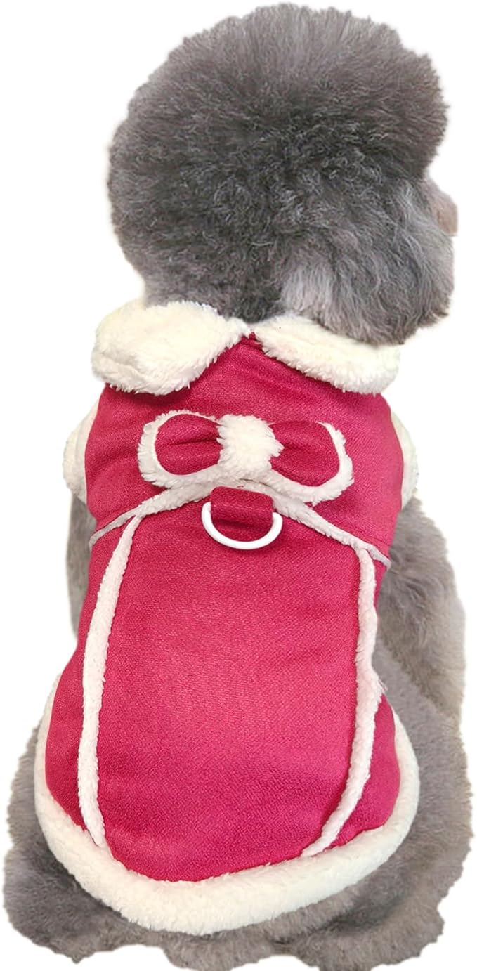 Jecikelon Bowtie Dog Cold Weather Coat Fleece Lining Warm Pet Puppy Turtleneck Dogs Winter Clothes for Small Dogs with D-Ring (Red, X-Large)
