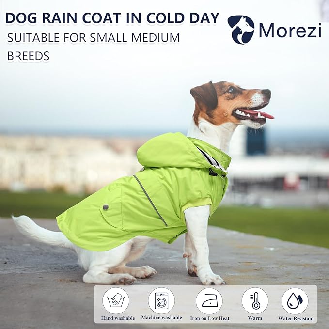 Dog Raincoat Waterproof Raincoats Dog rain Jacket Buttons Zipper Hood Drawstring Suitable for Small Medium Yorkie Terrier Schnauzer Poodle Border Collie Labrador 8lbs to 80lbs Green XL