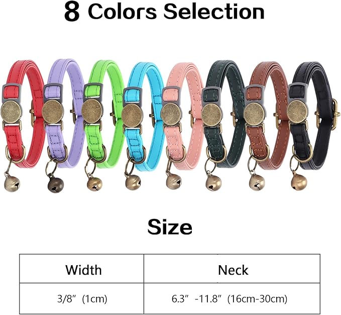Cat Collar Breakaway, Personalized Leather Cat Collar with Bells -Adjustable Customized Collar with Name & Phone Number Tag for Girl Boy Cats -Quick Release Buckle for Cats & Kittens (Blue)