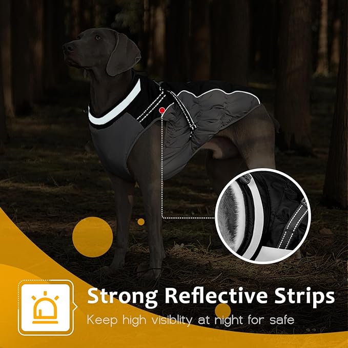 Dog Winter Coat with Harness, Dog Jacket, Pet Clothes with Zipper on Back, Waterproof Windproof Warm Vest, Reflective Cold Weather Coats, for Small Medium Large Dogs, Thick, Black, XL