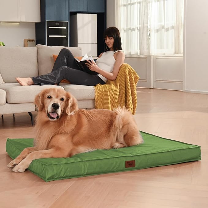 Outdoor Orthopedic Dog Bed for Extra Large Dogs, XL Waterproof Flat Pet Bed 44x32 Inch, Egg Crate Foam with Removable Washable Oxford Cooling Cover, Light Green