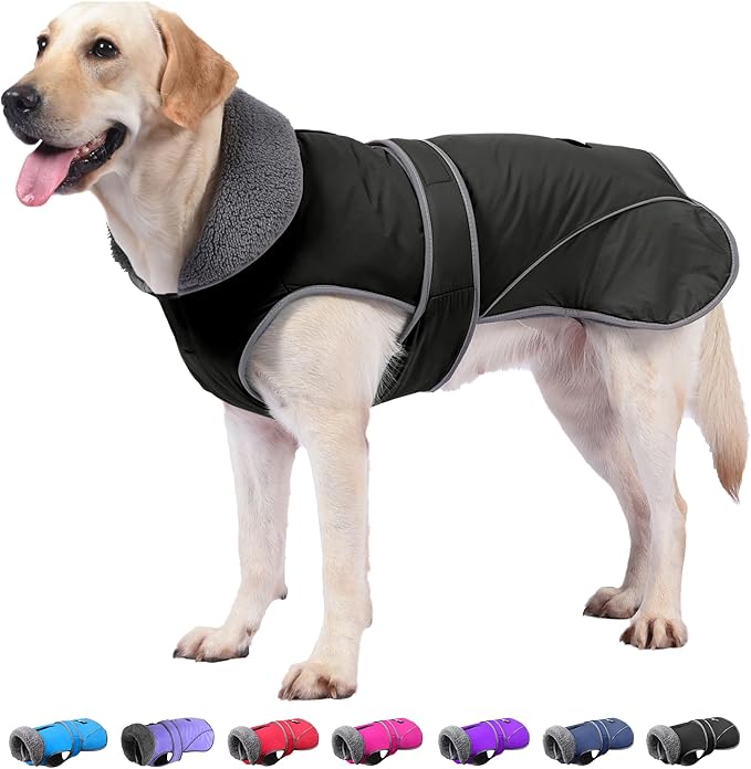 Dogcheer Dog Coat, Waterproof Dog Jacket Reflective Pet Winter Coat with Adjustable Hook & Loop, Christmas Puppy Fleece Jacket Warm Turtleneck Snowsuit for Small Medium Large Dogs - Black, L