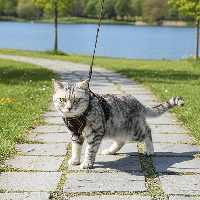 Cat Harness and Leash Set Escape Proof Tactical Large Kitten Harness Emotional Support Cat Vest, Brown, L