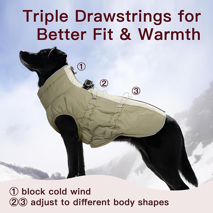 Dog Coat - XS, Warm Zip Up Snowsuit Dog Harness Vest, Reflective Water-Resistant, Apricot