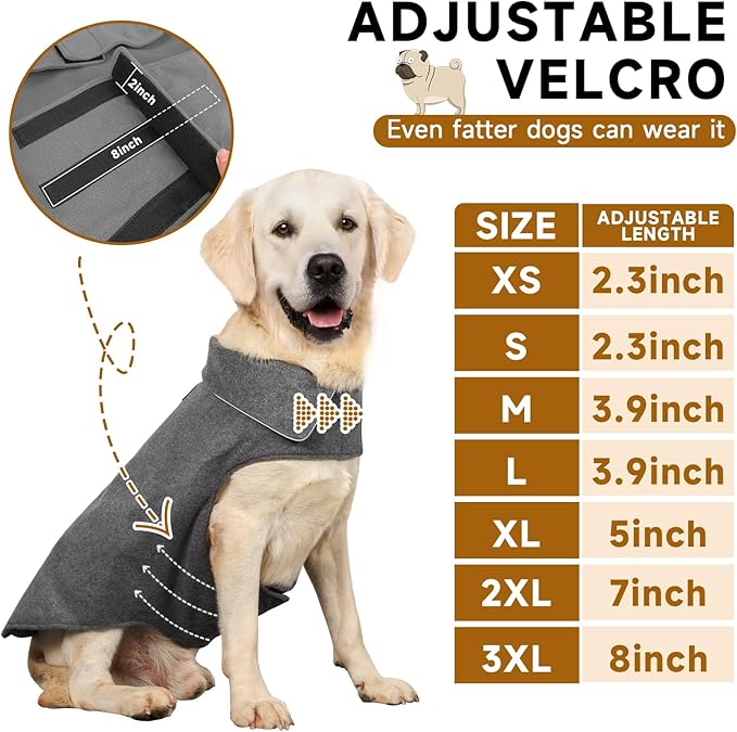 Fleece Dog Coat Pet Jacket Reflective for Cold Weather for Extra Large to Small Pets(Grey,XS)