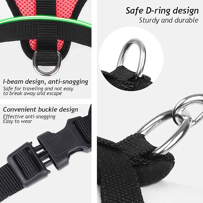 shudyear Summer cat Chest Harness and Leash, Anti-Escape Adjustable Soft mesh cat Leash and Chest Harness Set for All Types of Cats cat Vests(Size XL,Red)
