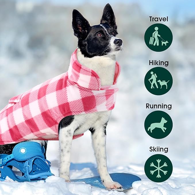 Kuoser Dog Winter Coat, Windproof Dog Fleece Jacket British Style Plaid Cold Weather Doggie Vest Coats, Reversible Cozy Warm Puppy Clothes Pet Apparel for Small Dogs S