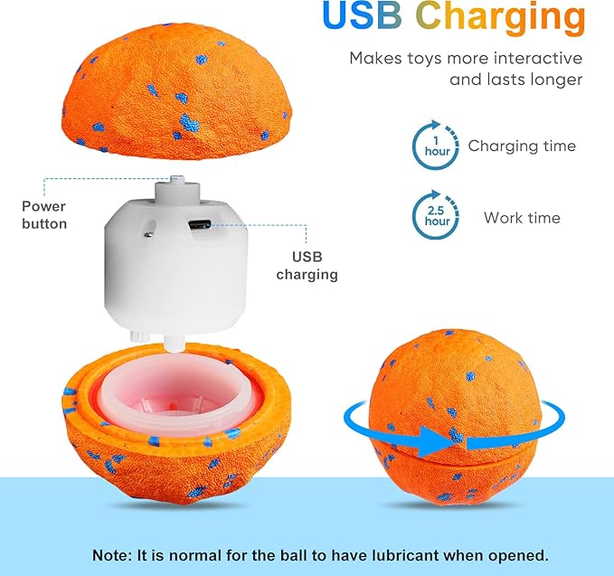 TVM Interactive Dog Toys Ball, Automatic Moving, Bouncing Chew Toys, E-TPU Material, Suitable for Large and Medium-Sized Dogs, Used for Boredom Relief and Daily Training, USB Rechargeable