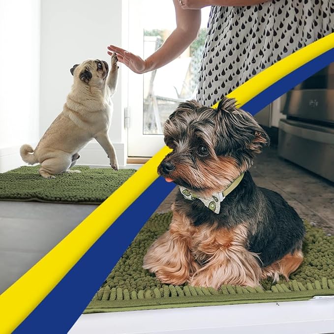 Muddy Mat® Original Dog Door Mat for Muddy Paws, Super Absorbent Microfiber, Non-Slip Washable Pet Rug, Quick Dry Chenille Entryway Carpet, Machine Washable Indoor Outdoor mat, Army Green 18"x28"