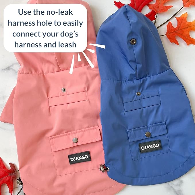 DJANGO Highland Dog Jacket & Raincoat – Water-Repellent, Lined Dog Coat with Hood, Adjustable Fit & Harness Hole – Lightweight Rain & Wind Jacket for Small & Medium Dogs up to 30 lbs (Blue, X-Small)