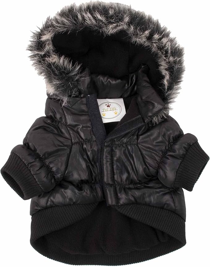 PET LIFE Classic Metallic Fashion Pet Dog Coat Jacket Parka w/ 3M Insulation and Removable Hood, X-Small, Metallic Black