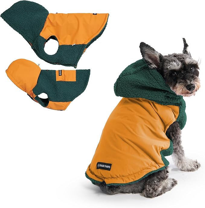 Spark Paws Reversible Dog Sweater, Sherpa Vest with Warm Fleece Lining, Warm Coat for Winter, Suitable for Small Medium, Large, XL XXL Dogs - Orange and Green - M