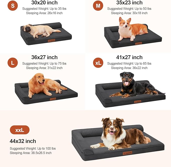 Orthopedic Dog Bed Medium Size Dog, Inch Memory Foam Pet Bed for Small and Medium Dogs, Removable and Washable Microsuede Cover, TPU Waterproof Liner, Nonskid Bottom, 30x20x6 Inches, Dark Grey