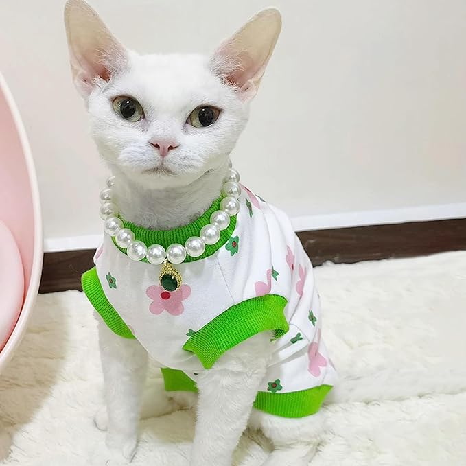 PUMYPOREITY Sphynx Cat Clothes - Stretchy Sweater, Soft Hairless Shirt, Pullover Pajamas, Turtleneck for Sphynx Cornish Rex, Devon Rex - Green, XL