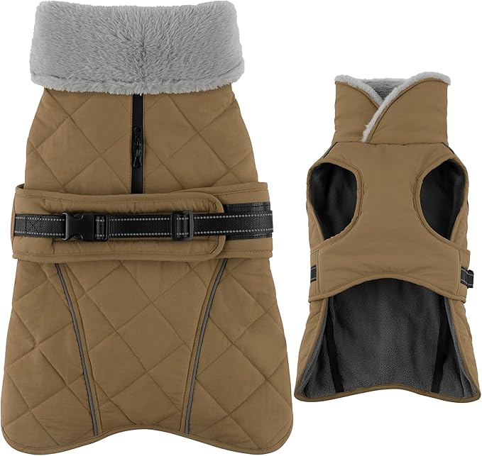 Dog Coat, Waterproof Dog Winter Jacket with Adjustable Buckle, Reflective Turtleneck Pet Snow Vest Warm Fleece Sweater for Small Medium Large Dogs - Khaki, M