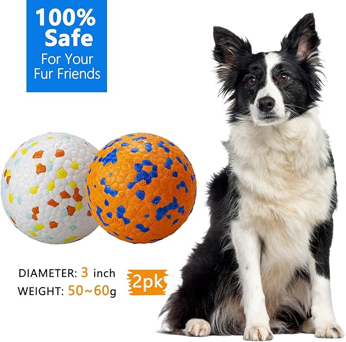 2Pcs Super Bouncy Dog Balls, Fun Indestructible Tennis Balls for Aggressive Chewers, Durable Floating Fetch Toys for Medium and Large Dogs with Lifetime Replacement