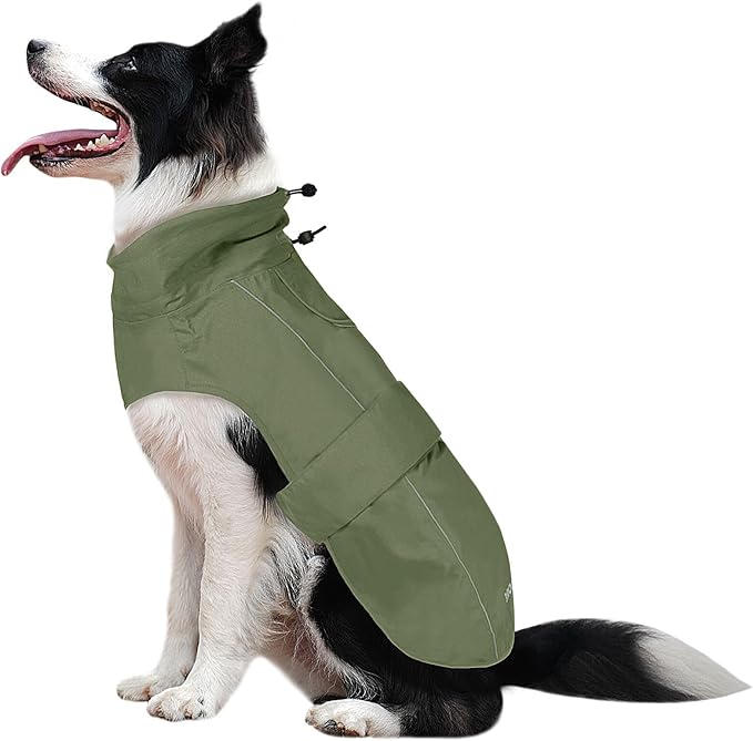 Waterproof Dog Raincoat, Adjustable Lightweight Dog Rain Jacket with Reflective Strip Leash Hole for Small Medium Large Dogs (Green, Large(22-37lb))