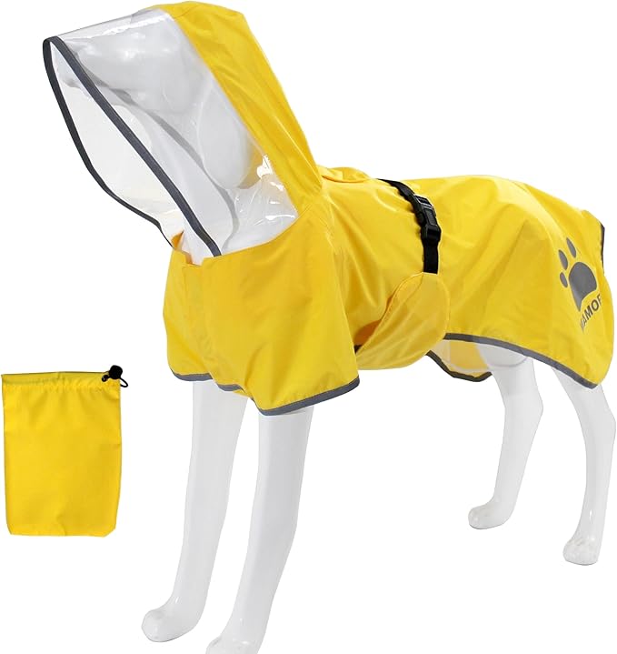 MAMORE Dog Raincoat Waterproof, Lightweight Adjustable Dog Rain Coat Hooded Poncho with Reflective Strip for Large Medium Small Dogs (Yellow, XX-Large)