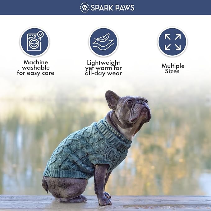 Spark Paws Knit Dog Sweater – Ultra Soft Warm Winter Dog Sweater for Small, Medium & Large Dogs – Stretch Fit Pet Sweater for French Bulldog, Pitbull, Girl & Boy Dogs Jacket, (Pine Green, L)