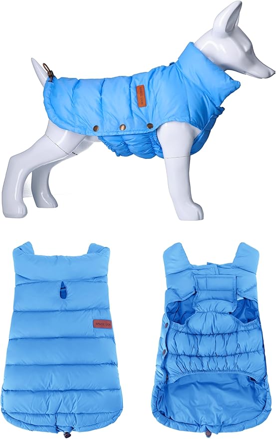 SPACE LION Dog Puffer Jacket, Down Winter Coat, Durable Outdoor Coat for Cold and Windy Conditions, Waterproof, Lightweight Jacket, Adjustable Fit for Small, Medium, Large Dogs(Alaskan Blue,24/2XL)