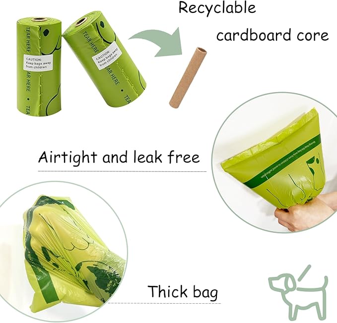 Bone-Shaped Dog Poop Bag Holder for Leash |Dispenser with 30 Leak-Resistant Waste Bags & Carabiner Clip (2 Pack Yellow)