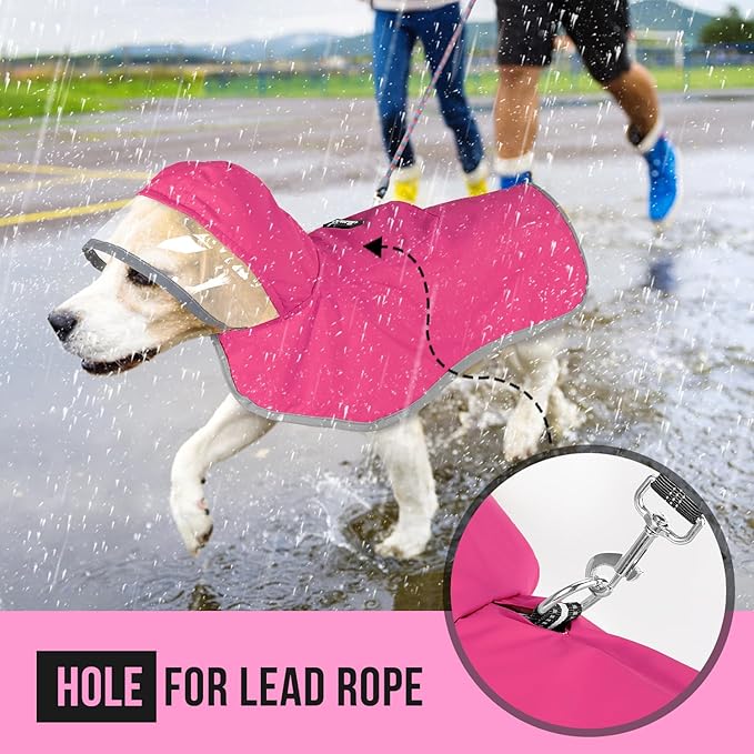 Lukovee Dog Raincoat, Adjustable Dog Rain Jacket with Clear Hooded Double Layer for Large Medium Small Dogs Puppies, Waterproof Rain Coat Poncho with Reflective Storage Pocket & Rim (Fuchsia,XS)
