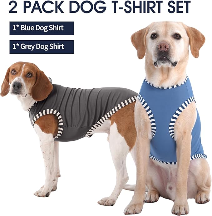 IECOii 2Pack Dog T-Shirts for Large Dogs | Breathable & Lightweight Fabric, Easy-On Design for Doberman, Machine Washable, Grey+Blue, 4XL