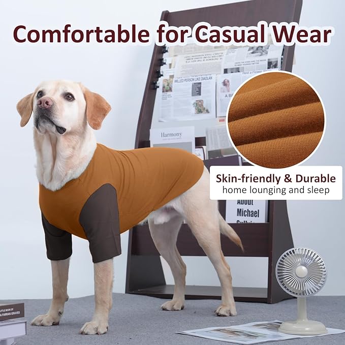2 Pack Large Dog Shirts for Summer - Stretchy Breathable Cotton Dogs T-Shirt, Protect Skin Easy On and Off Clothes for French Bulldog, Pug, Daily Wear, Walk, Park, Travel, Beach Trips, Brown