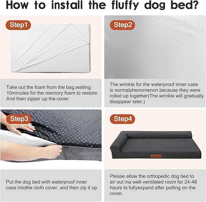 Orthopedic Dog Bed Medium Size Dog, Inch Memory Foam Pet Bed for Small and Medium Dogs, Removable and Washable Microsuede Cover, TPU Waterproof Liner, Nonskid Bottom, 30x20x6 Inches, Dark Grey