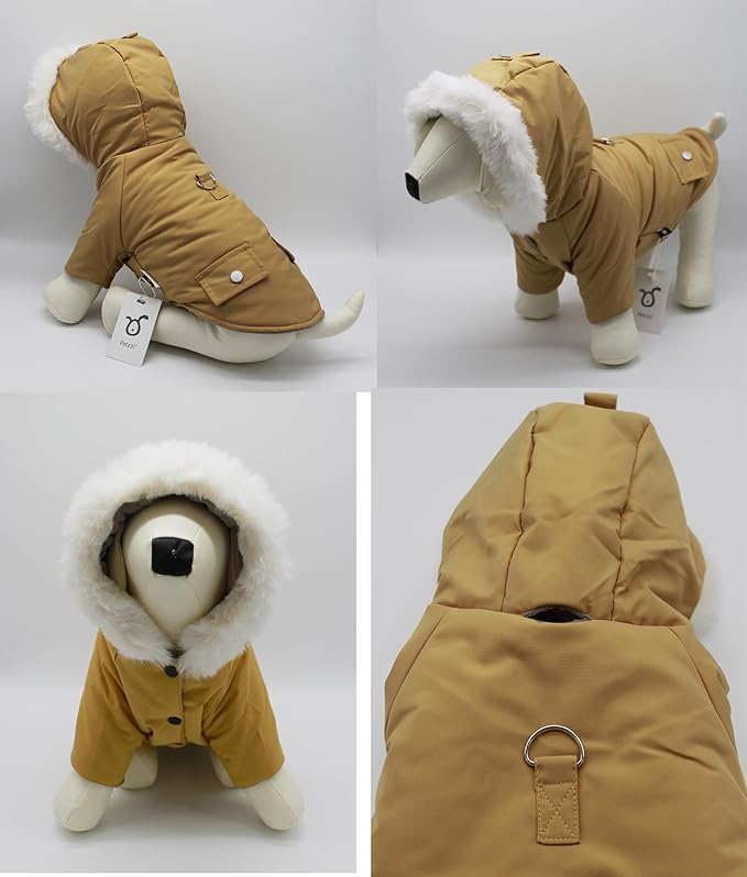 Pet Warm Dog Coat for Winter Dog Clothes Hooded Dog Jacket for Small Puppies Medium Large Dog Cat Clothes Insulated Padded Snow Jacket for Cold Weather Faux Fur (X-Small, Yellow)