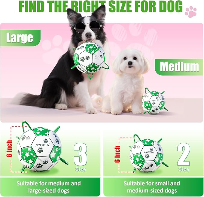 Size 3 Interactive Dog Football with Strap, White & Green, Eye-Catching Star and Paw Print Design, Ideal Outdoor Training Pet Toy, Perfect Choice for Medium & Large Dogs' Playtime
