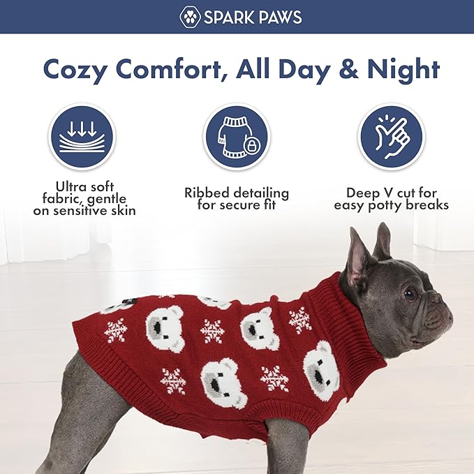 Spark Paws Christmas Dog Sweater – Ultra Soft Holiday Knit Sweater for Small, Medium & Large Dogs, Cute Pet Sweater for French Bulldogs & Big Dogs, Easy Potty V Cut Design Jacket - (Polar Bear, L)