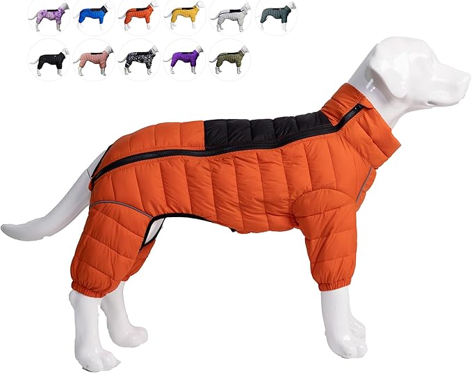 Orange S Warm Dog Vest, 4 Legs Covered Windproof Reflective Waterproof Outdoor Dog Snow Jacket - Zippered Adjustable Sizes for Small to Large Dogs